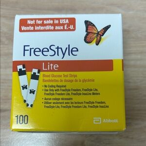 Freestyle Lite Blood Glucose Test Strips - 100 New in Box